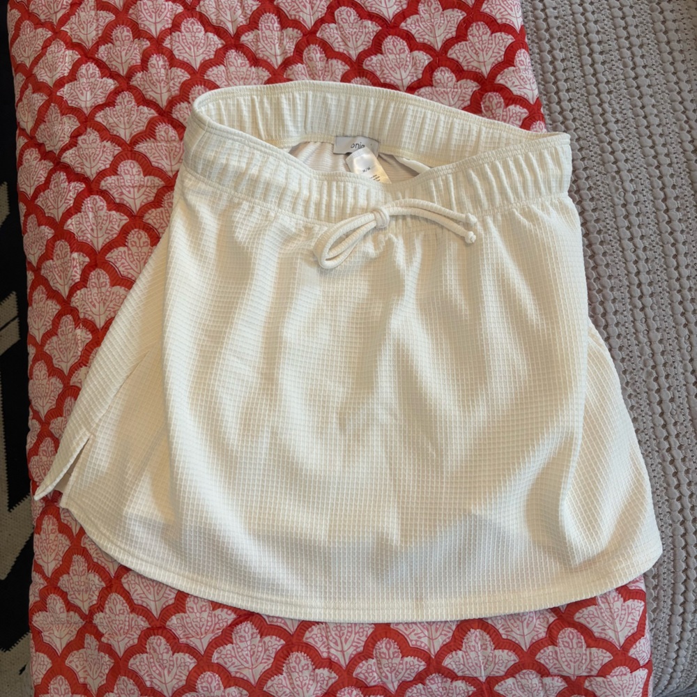 Onia Cream Waffle-Knit Skirt with Drawstring